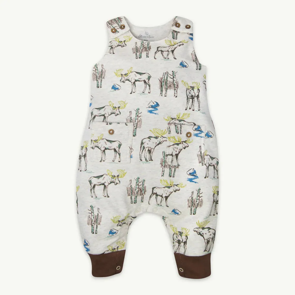 2-Piece Moose Print Overall Set