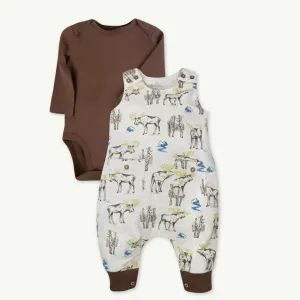 2-Piece Moose Print Overall Set