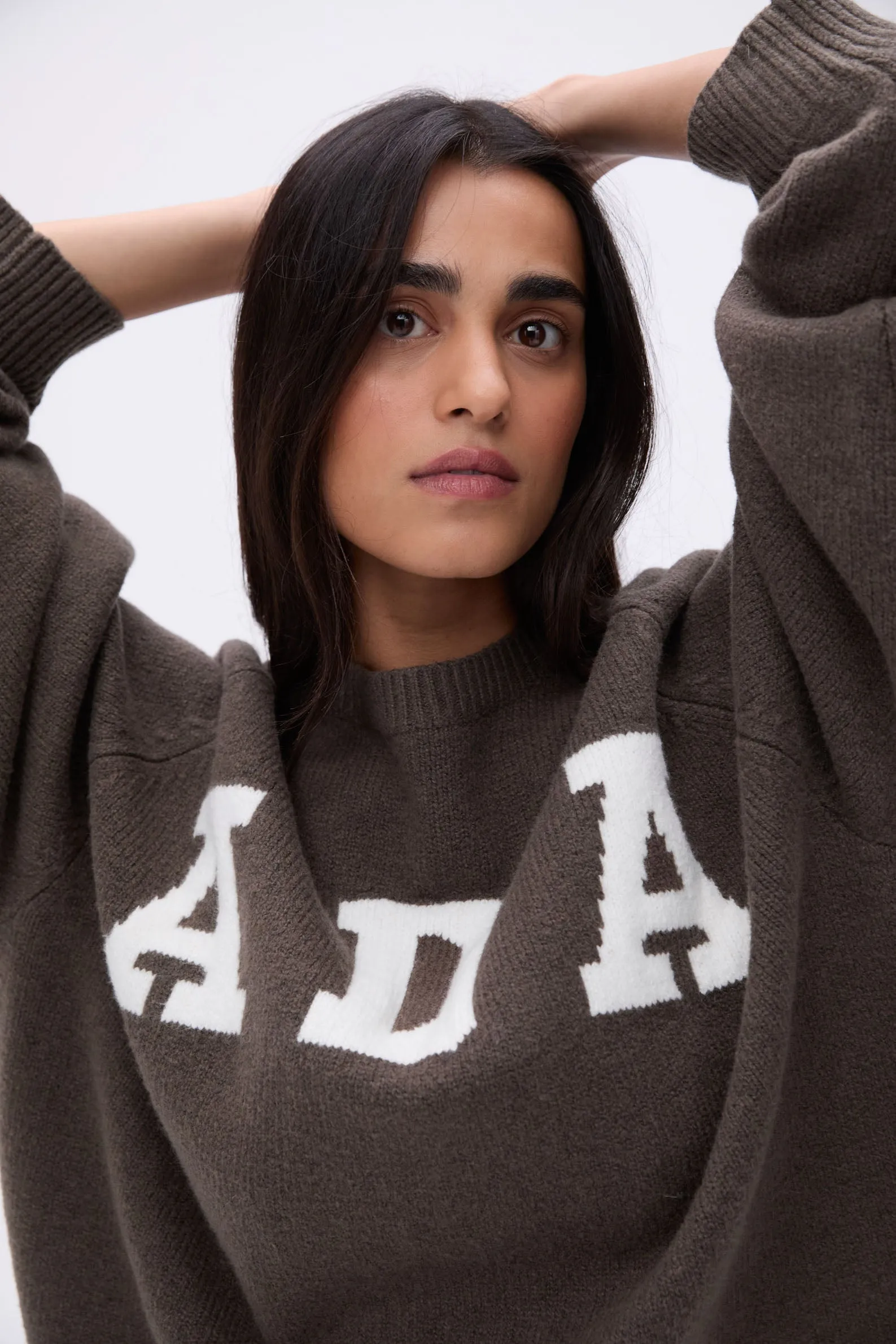 ADA Oversized Knit Sweatshirt - Dark Cocoa Brown/Cream