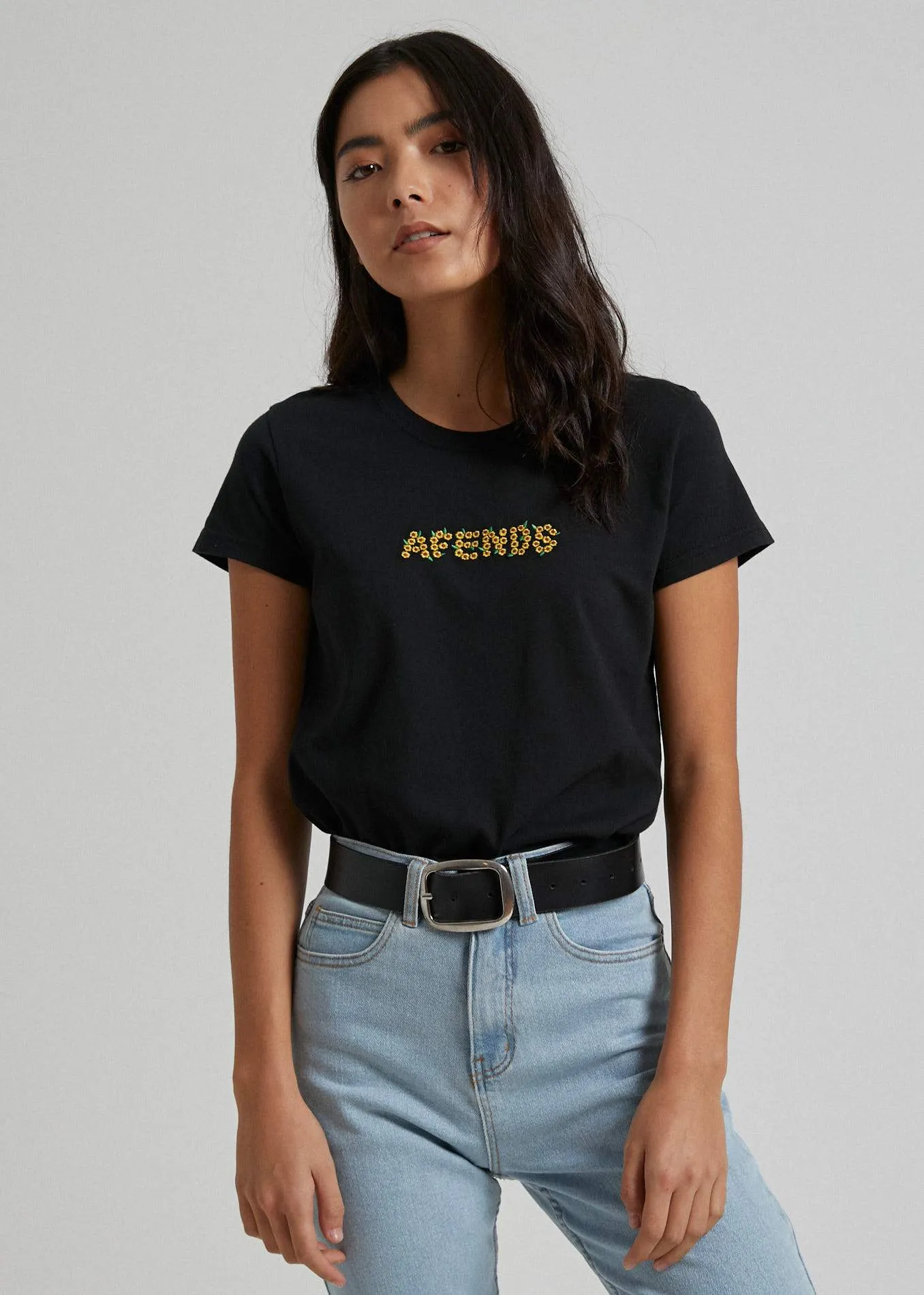 Afends Womens Brodie Bloom - Standard Fit Tee - Black