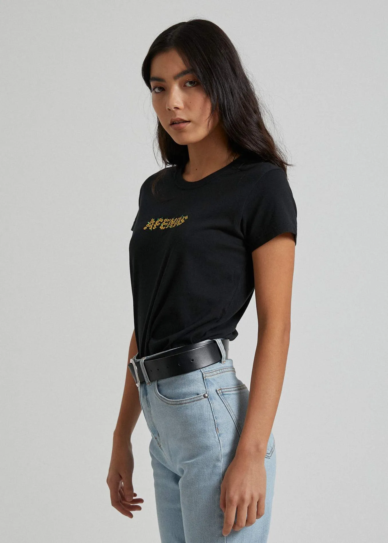 Afends Womens Brodie Bloom - Standard Fit Tee - Black