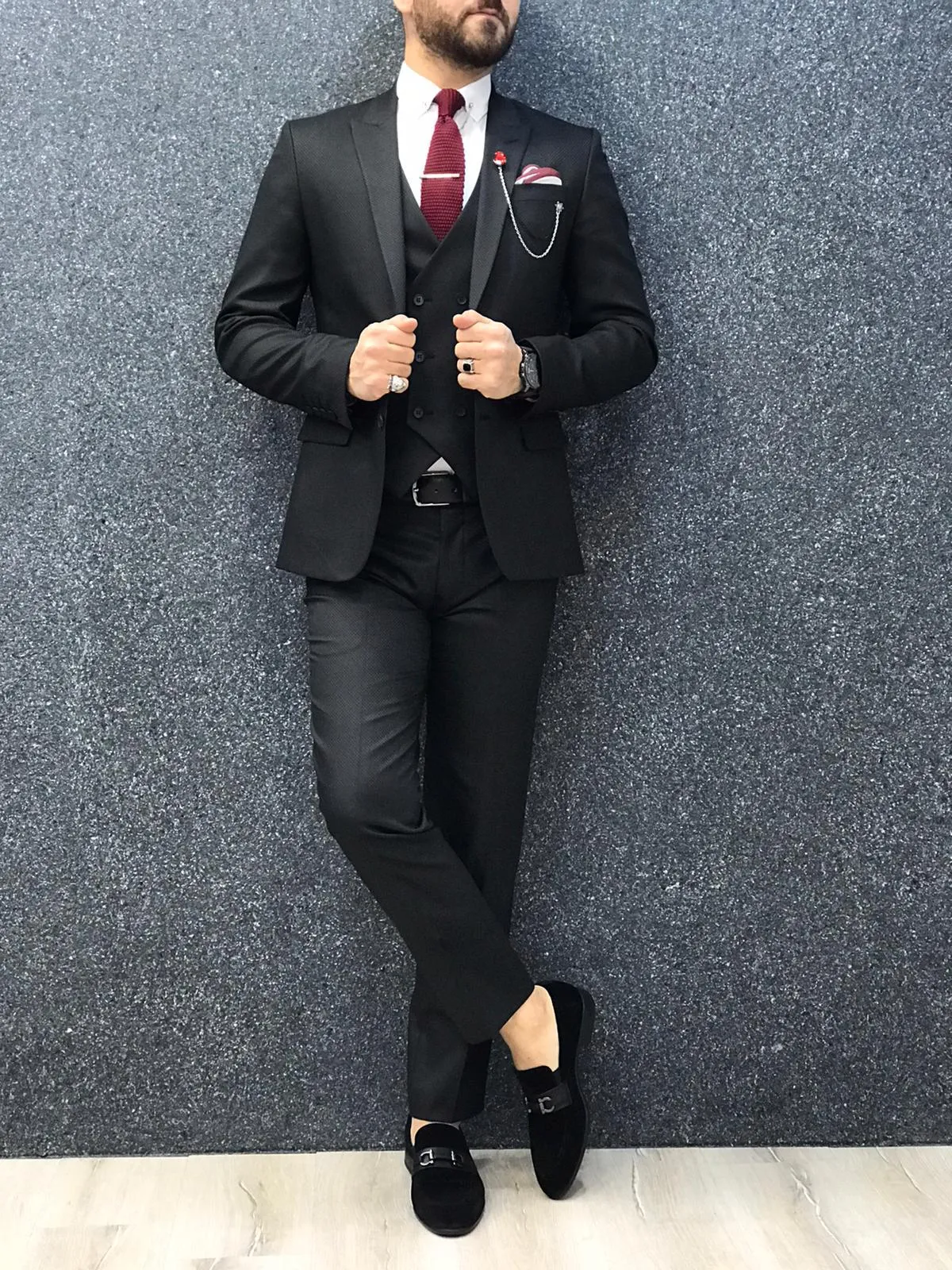 Ani Black Slim Fit Wool Suit