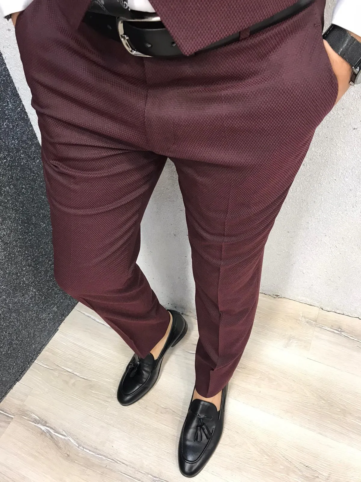 Ani Claret Red Slim Fit Wool Suit