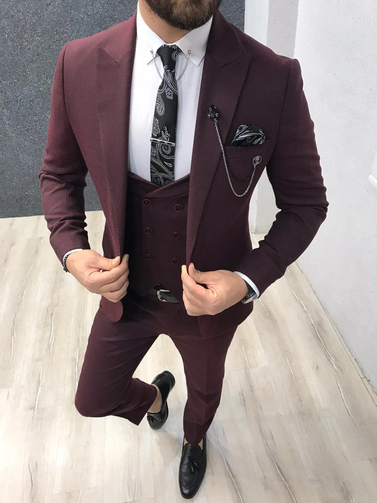 Ani Claret Red Slim Fit Wool Suit