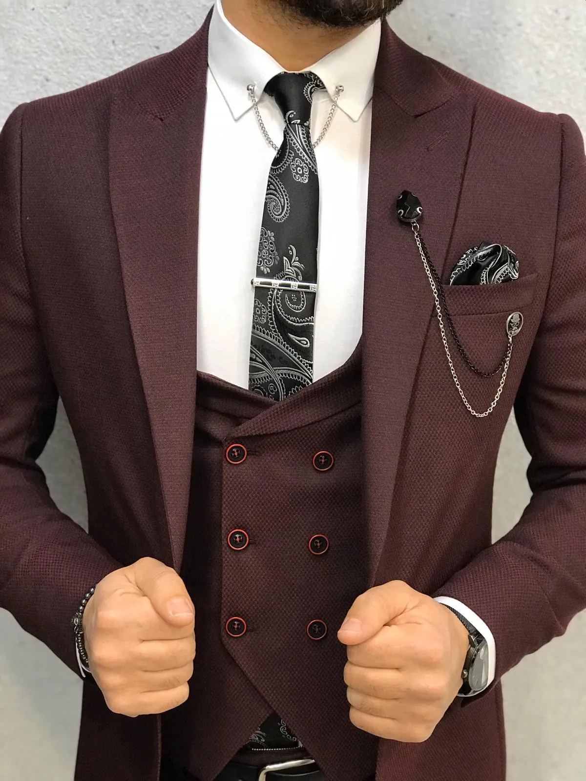 Ani Claret Red Slim Fit Wool Suit