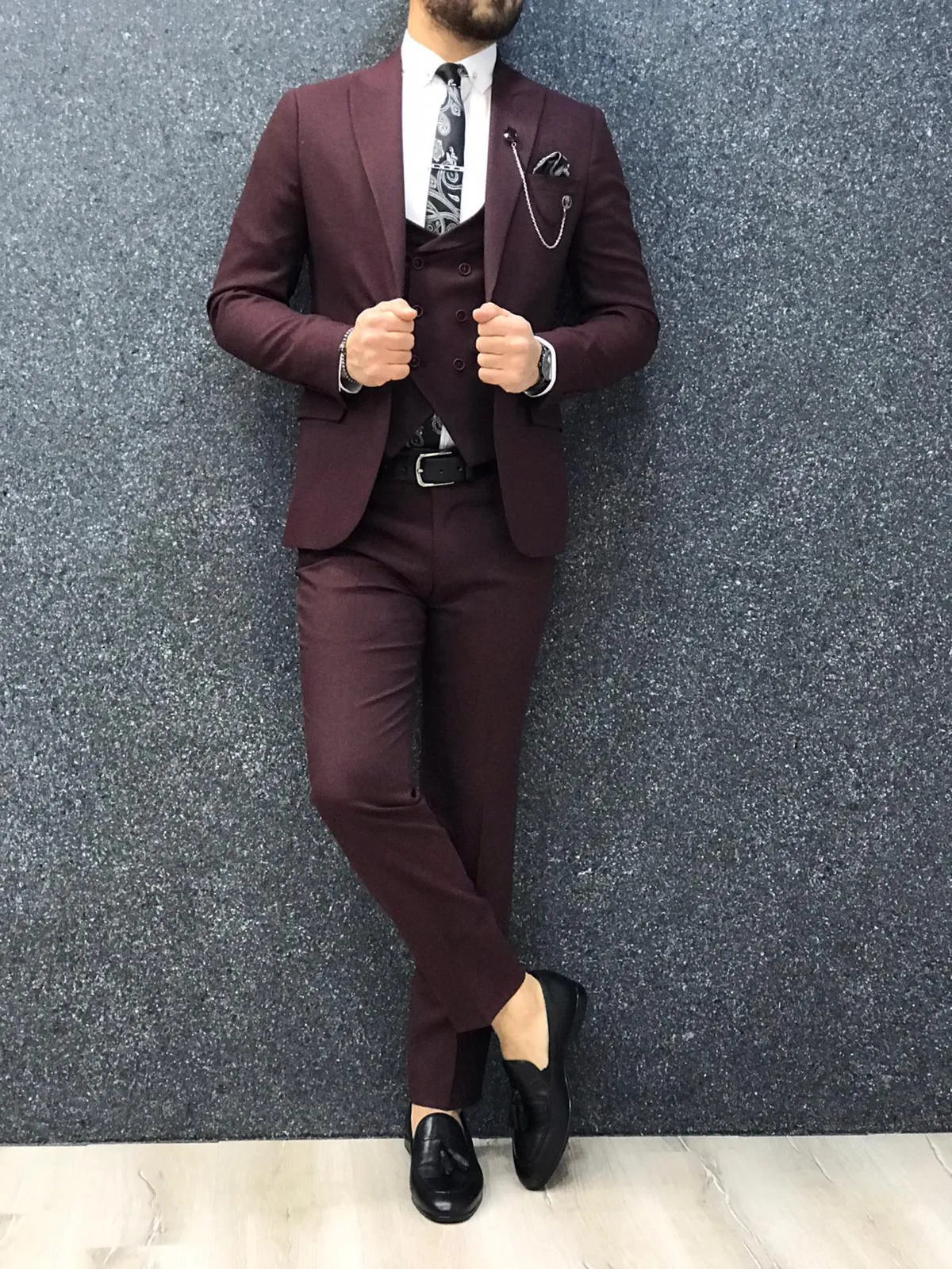 Ani Claret Red Slim Fit Wool Suit