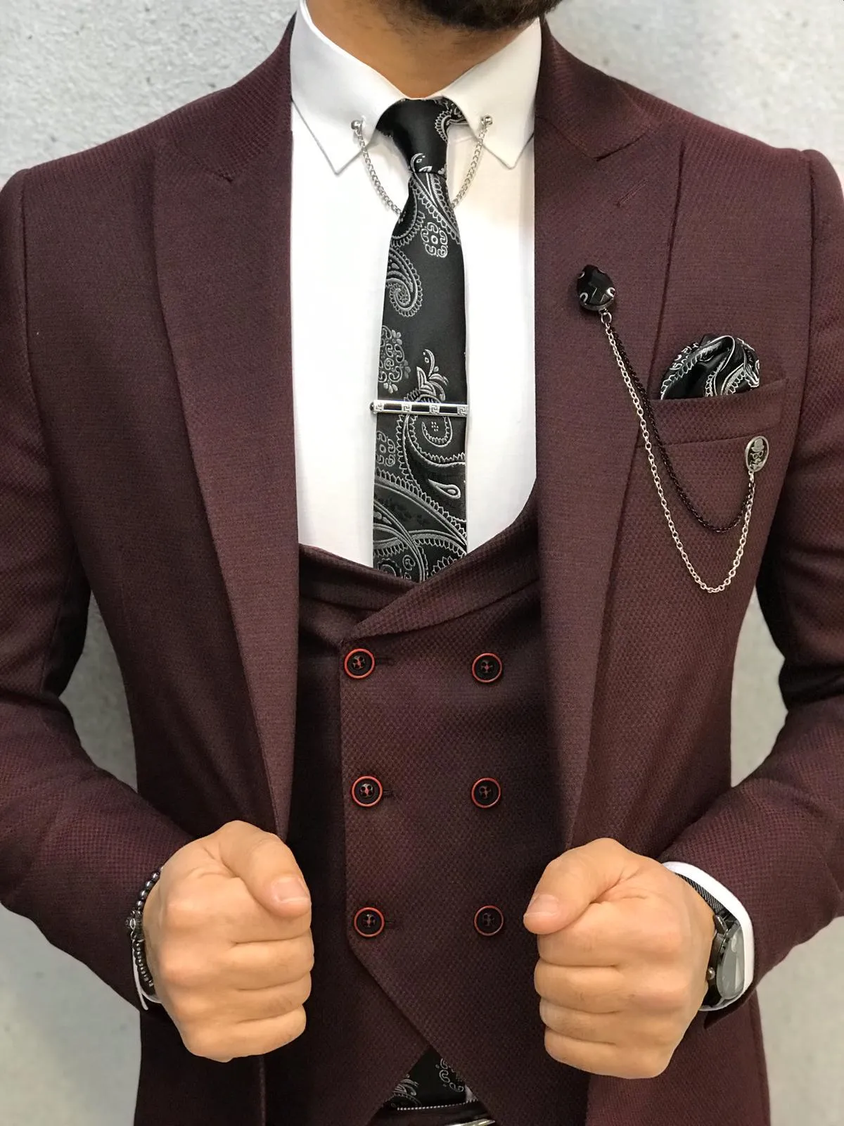 Ani Claret Red Slim Fit Wool Suit