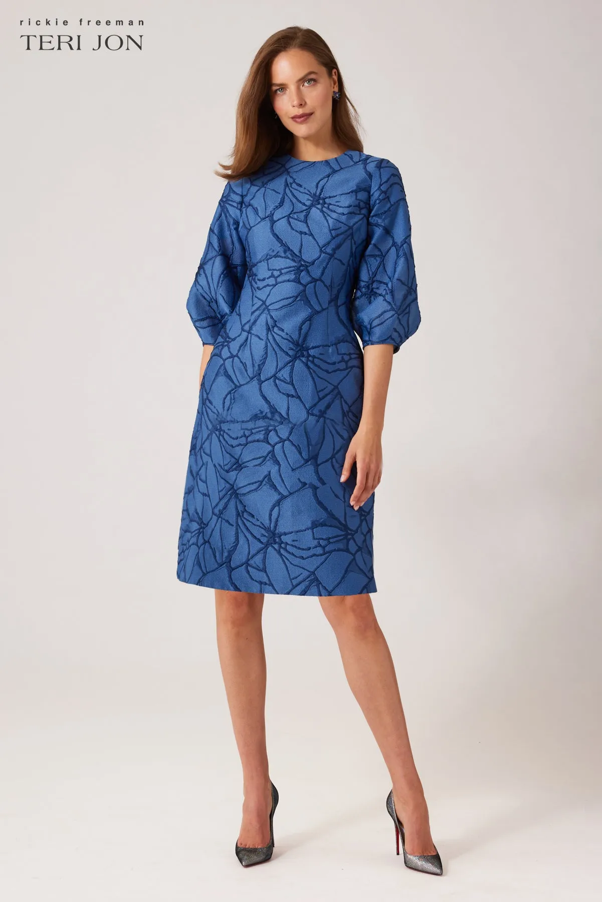 Balloon Sleeve Jacquard A-Line Dress