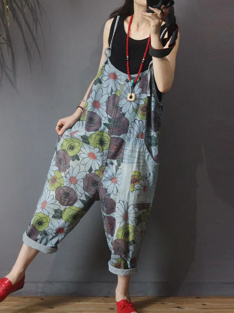 Beautiful in Eyes Floral Print Denim Overall Dungaree