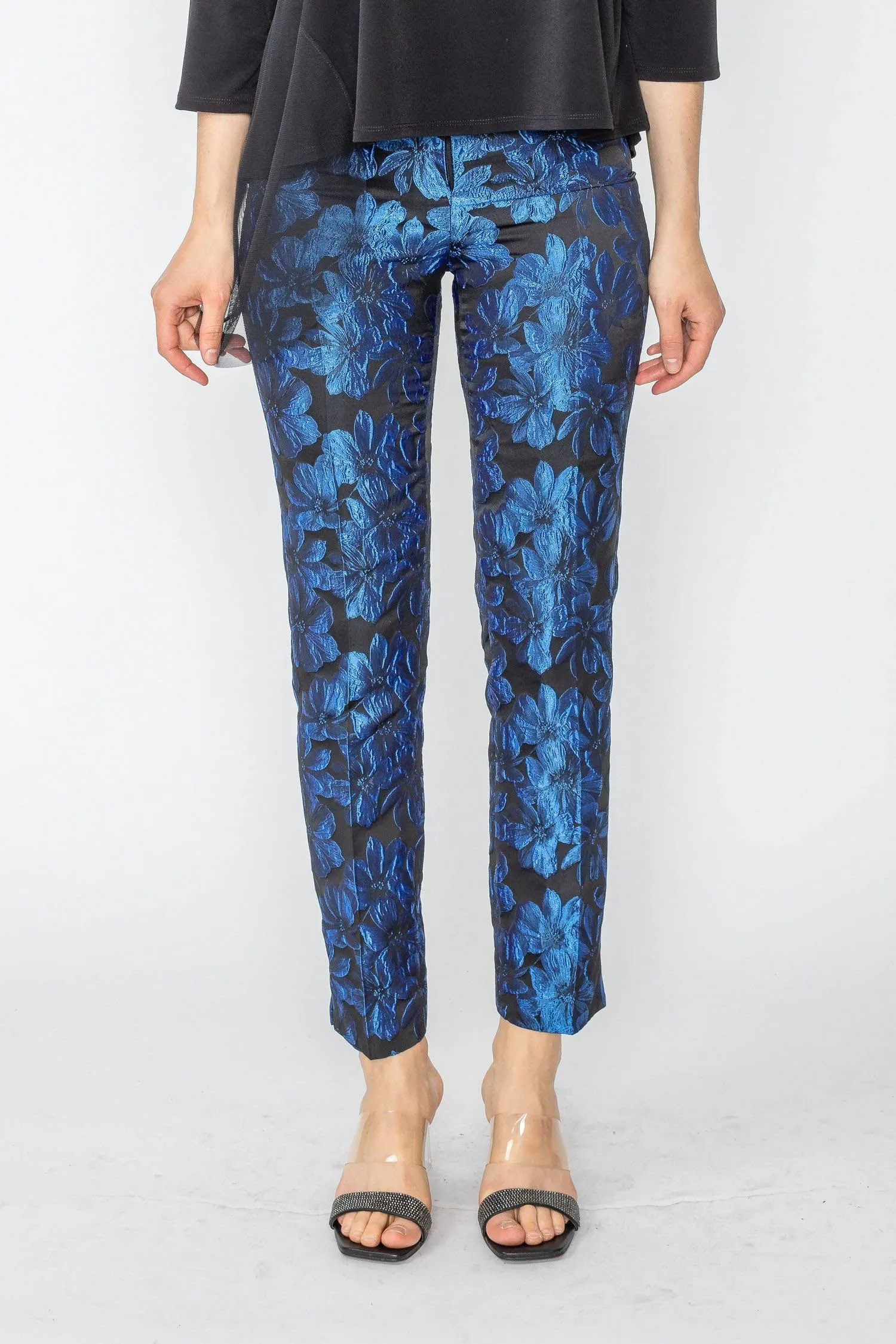 Blue Jacquard Slim Fit Pants