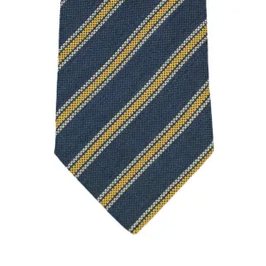 Blue panama wool & silk tie, yellow & white stripes