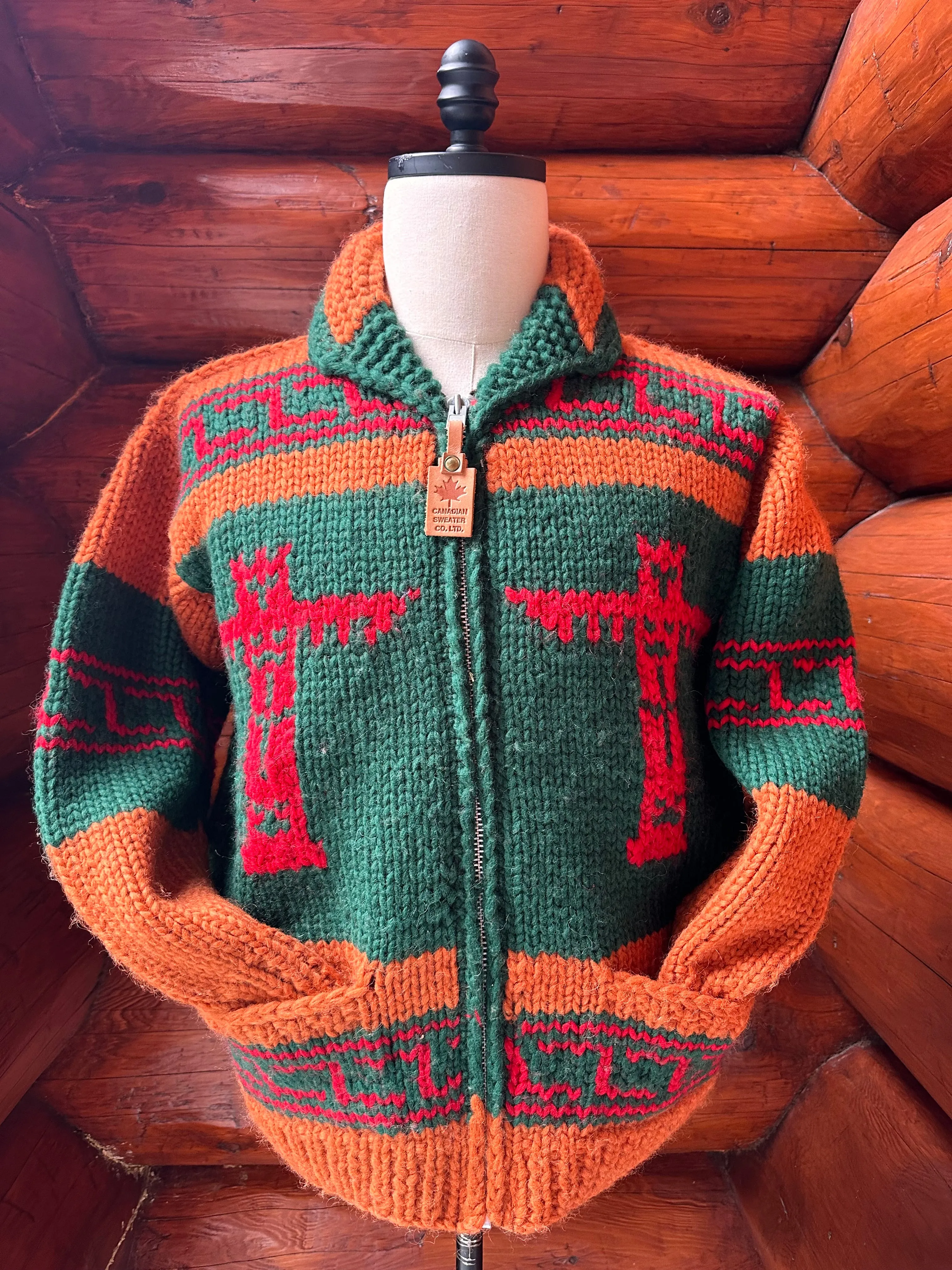 Canadian Knit Sweater - Orange/Green