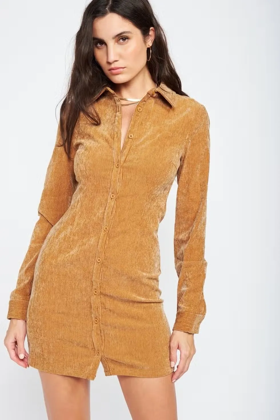 Closer to You Corduroy Dress - Tan