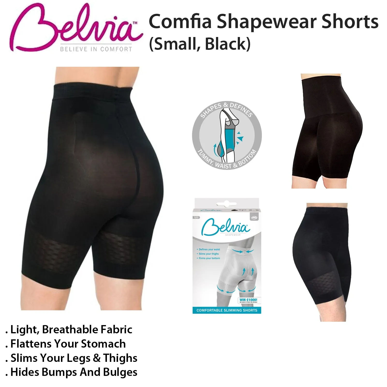 Comfia Shapewear Shorts - Seamless Comfort and Slimming Support (Small, Black)