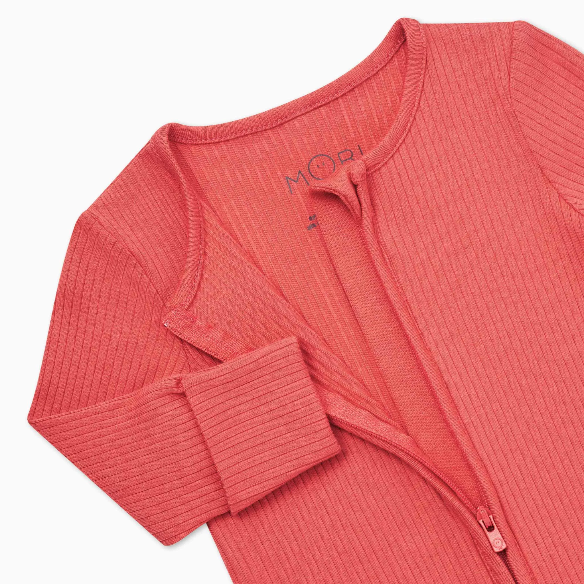 Coral Ribbed Clever Zip Romper