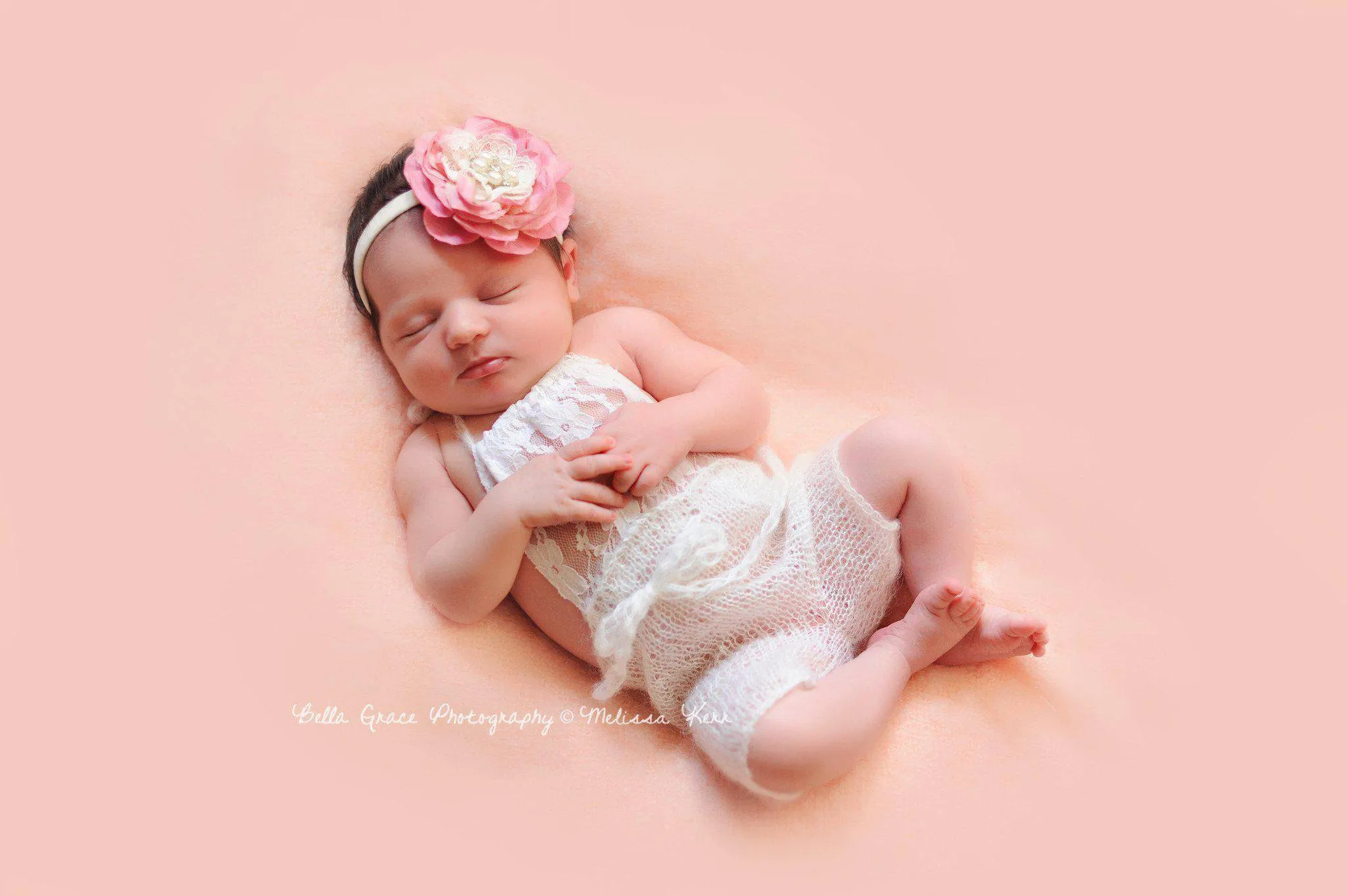 Cream Lace Front Mohair Knit Newborn Romper