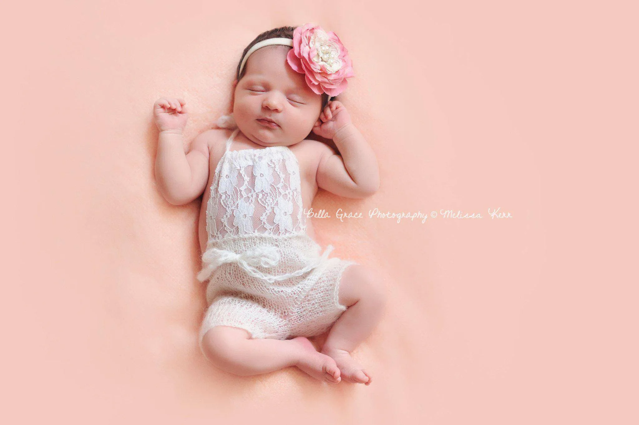 Cream Lace Front Mohair Knit Newborn Romper