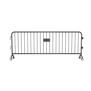 Crowdmaster® Crowd Control Powder Coated Heavy Duty Steel Barricade - Roller Feet - 8.5 Ft Long - Black