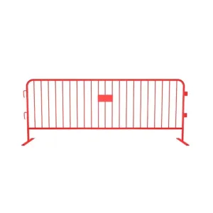 Crowdmaster® Crowd Control Powder Coated  Steel Barricade -  Flat Feet - 8.5 Ft Long - Red