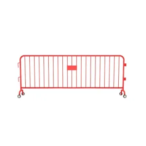 Crowdmaster® Crowd Control Powder Coated  Steel Barricade -  Roller Feet - 8.5 Ft Long - Red