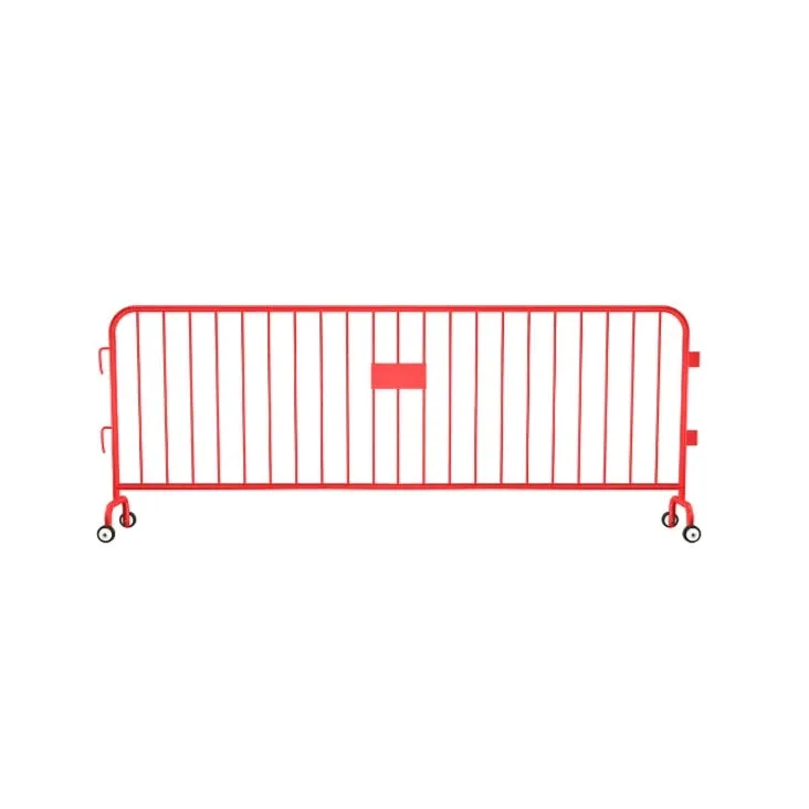 Crowdmaster® Crowd Control Powder Coated  Steel Barricade -  Roller Feet - 8.5 Ft Long - Red