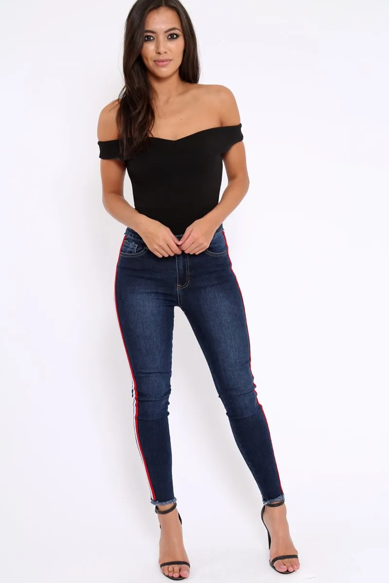 Denim Skinny Jeans with Side Stripes - Hana