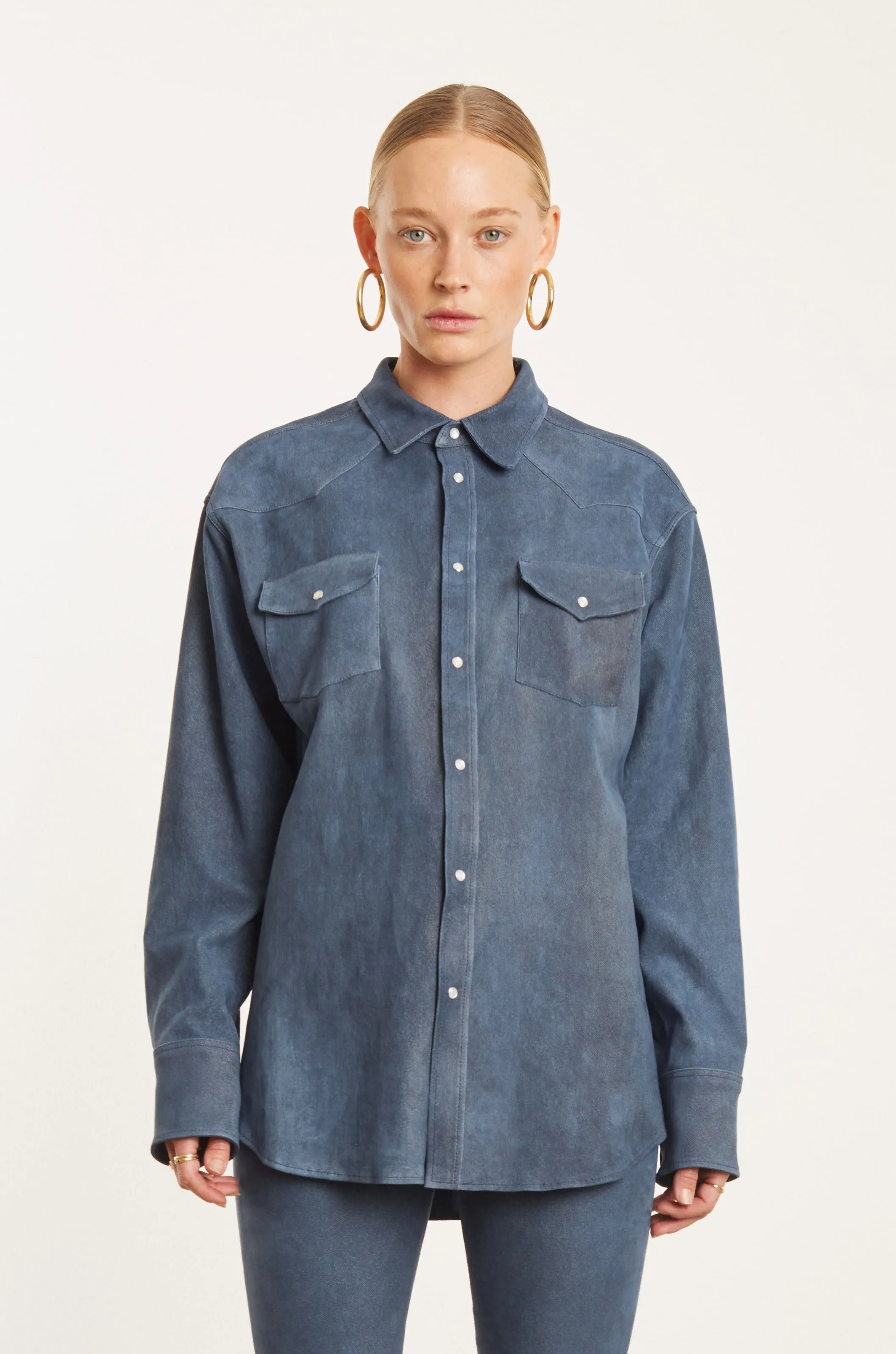 Denim Suede Western Button Down