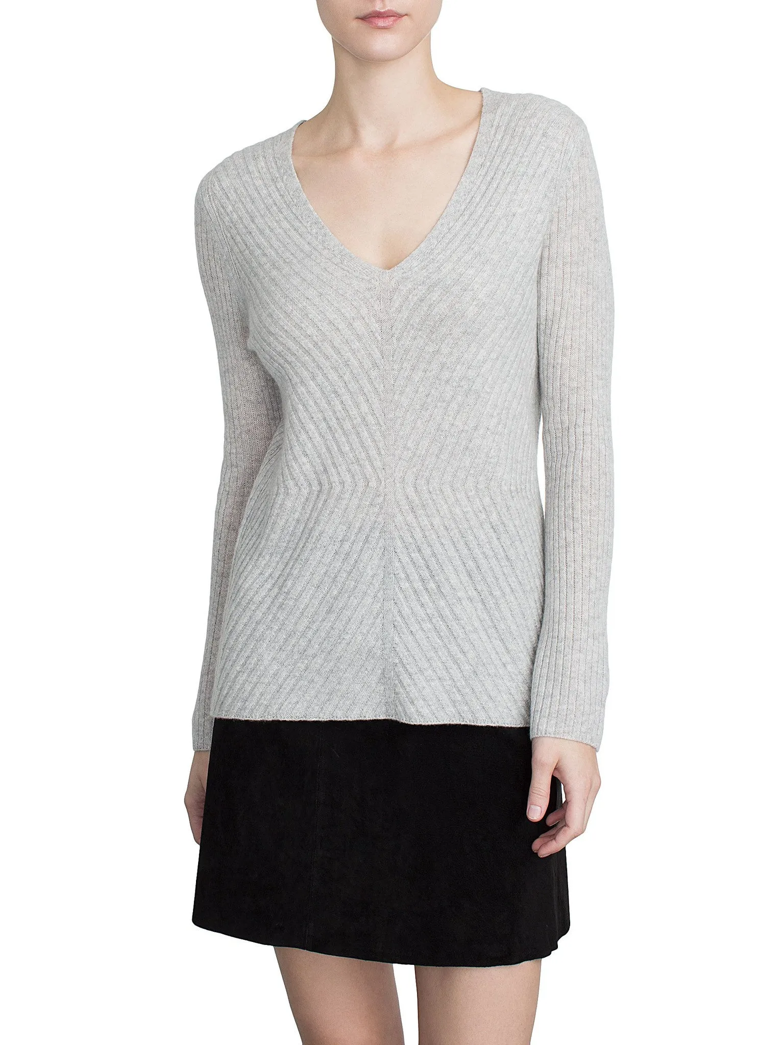 Directional Rib Vneck Silver Heather