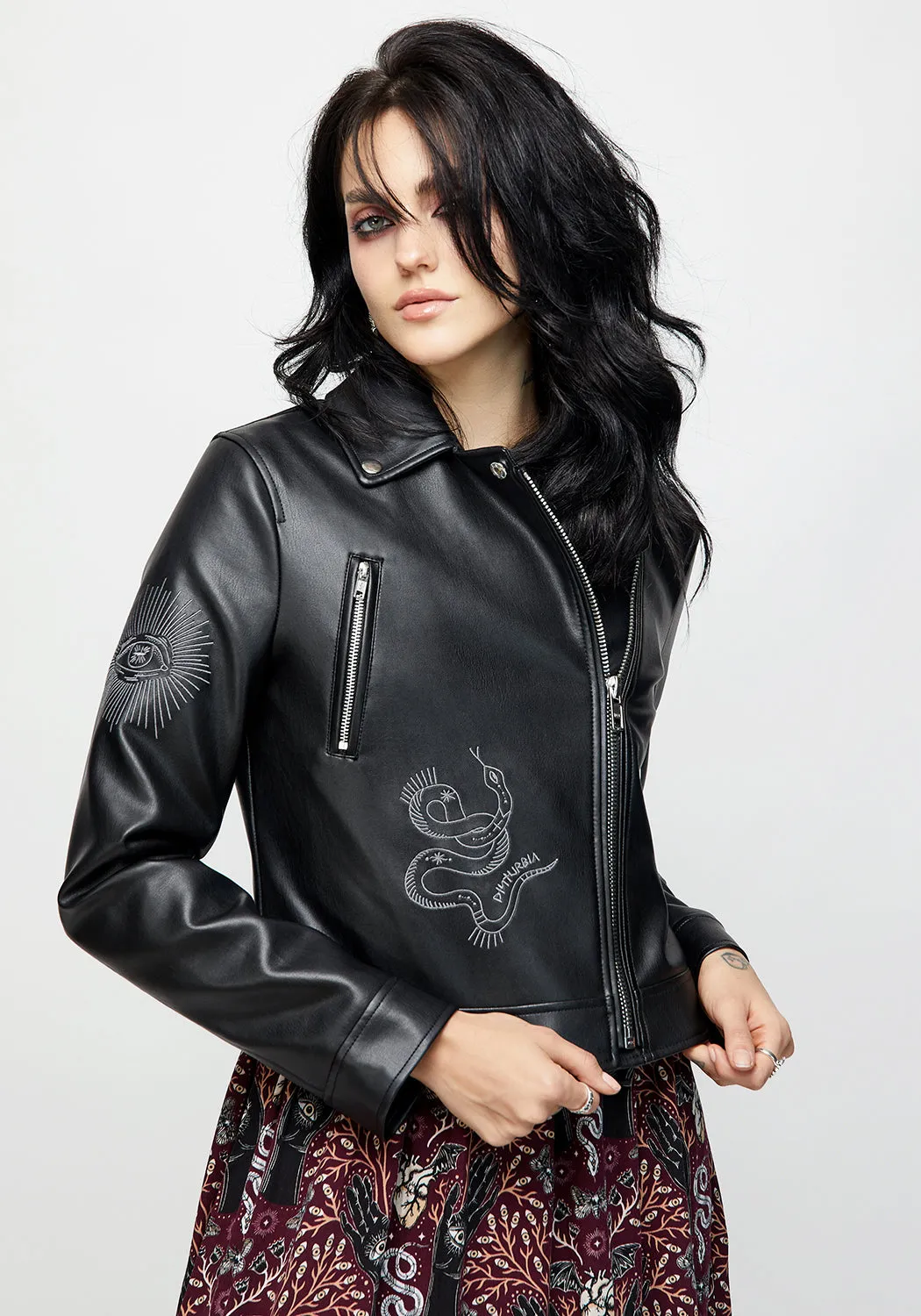 Elemental Embroidered Faux Leather Jacket