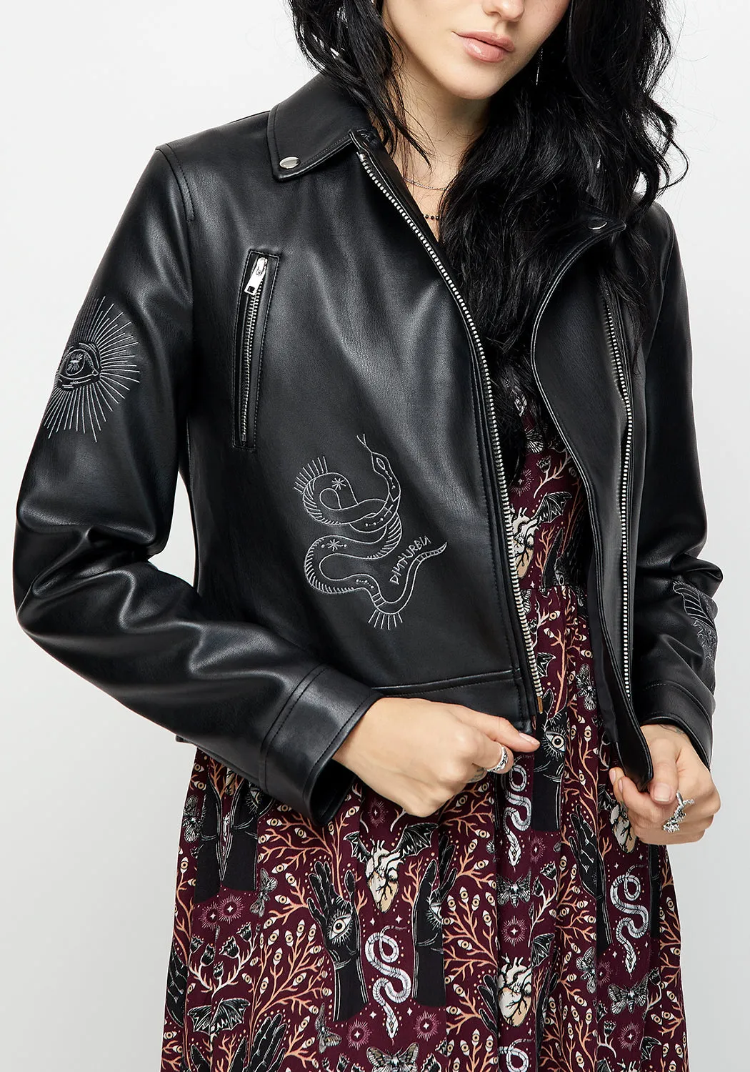 Elemental Embroidered Faux Leather Jacket