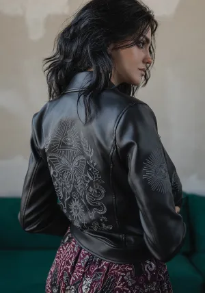 Elemental Embroidered Faux Leather Jacket