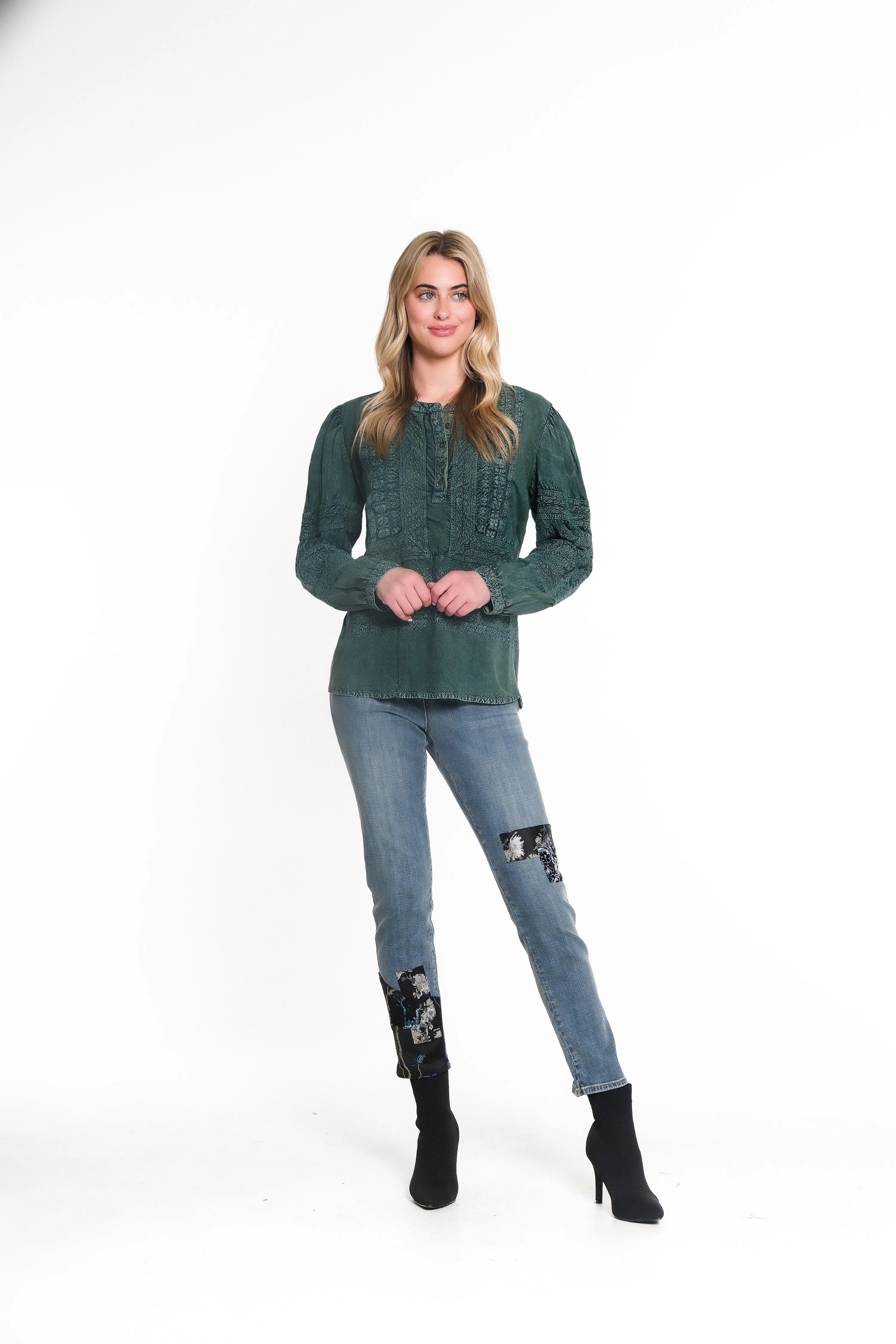 Embroidered Lace Blouse - Dark Green