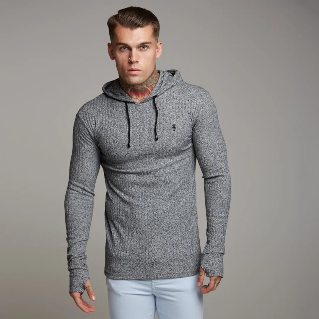 Father Sons Classic Grey & Black Ribbed Knit Hoodie Jumper - FSH174