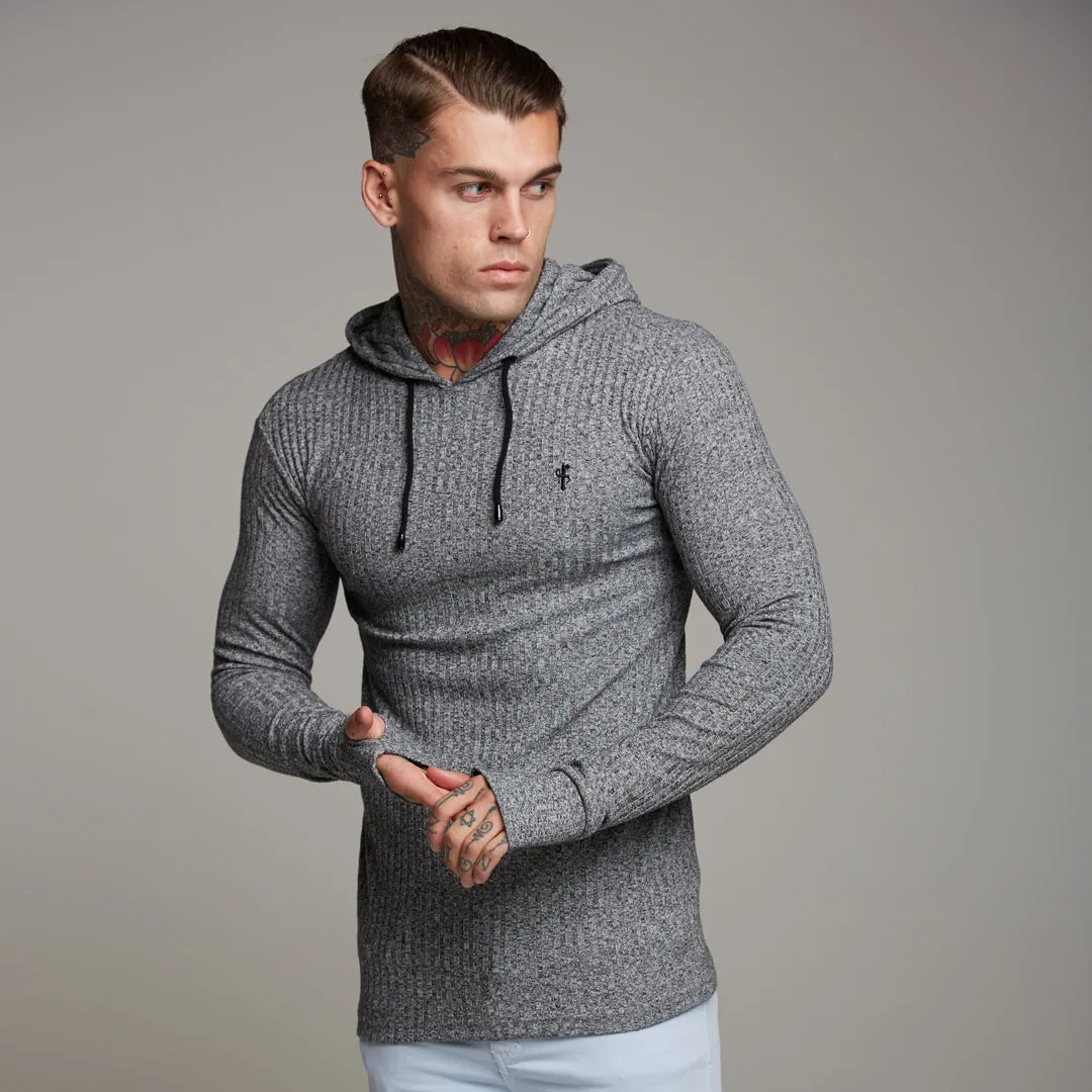 Father Sons Classic Grey & Black Ribbed Knit Hoodie Jumper - FSH174