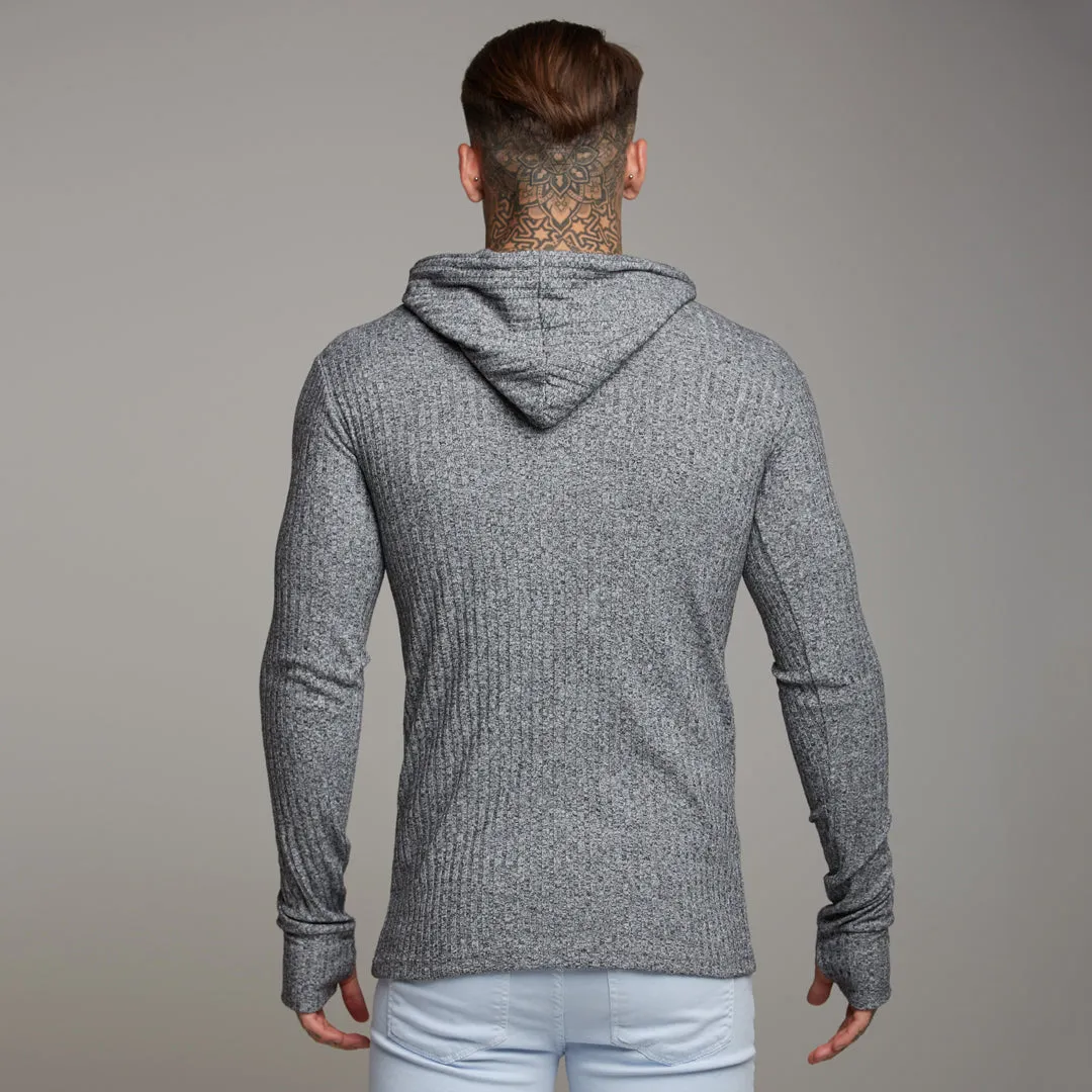 Father Sons Classic Grey & Black Ribbed Knit Hoodie Jumper - FSH174