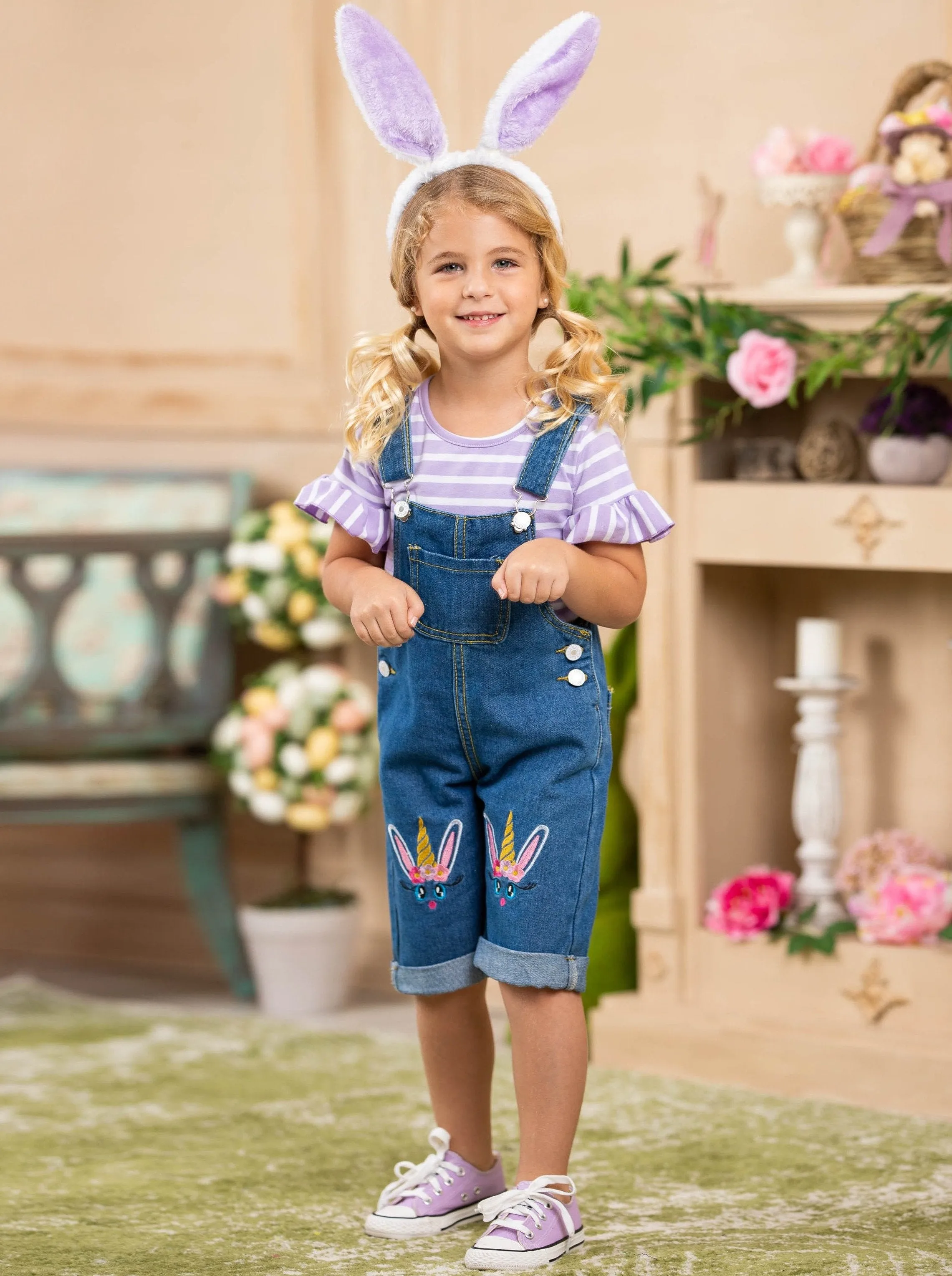 Girls Carefree Days Top with Denim Overall Set