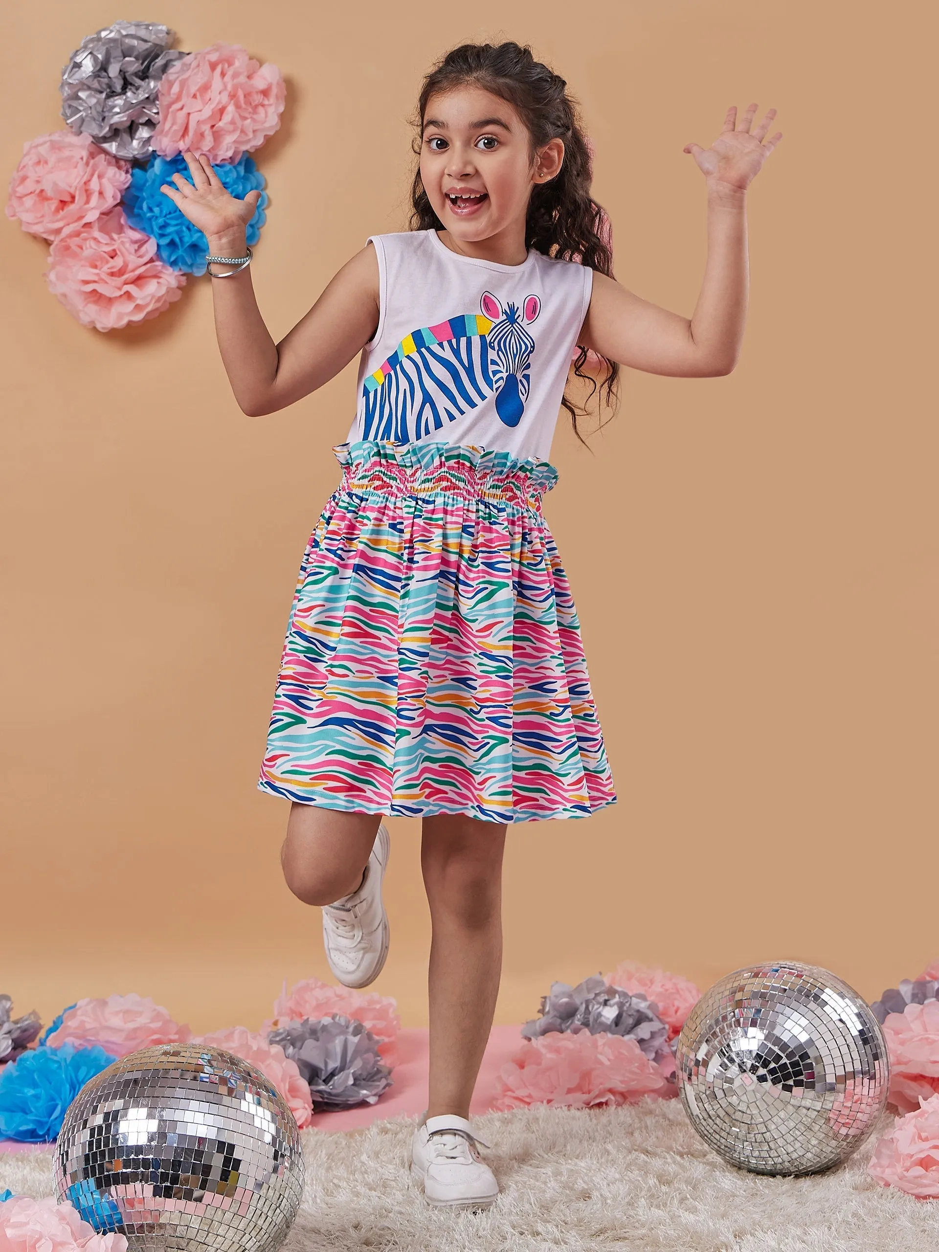 Girls Conversational Print Sleeveless Fit Flare Dress