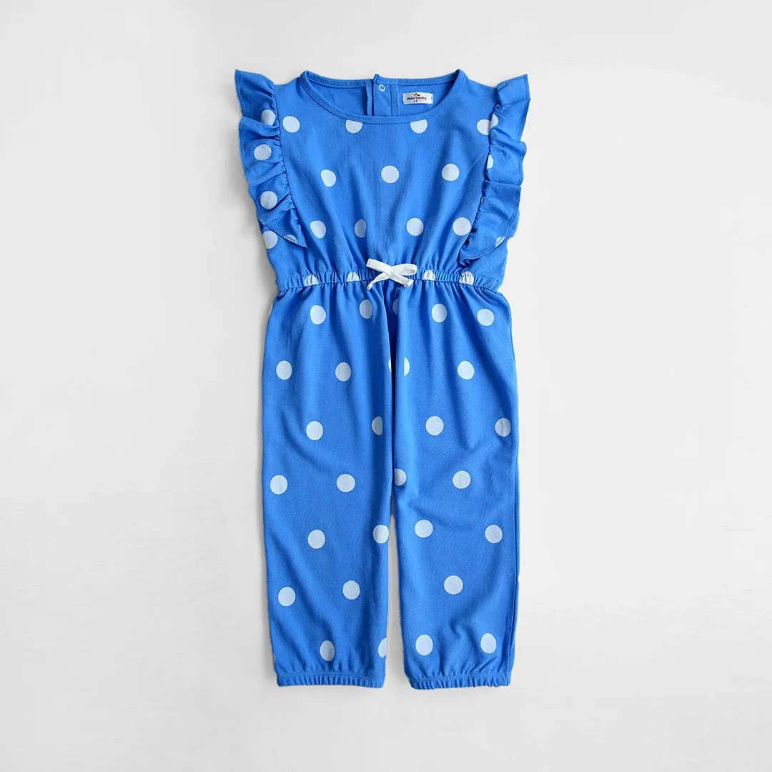 Girs Fashion All Over Polka Dots Printed Soft Cotton Frill Jumpsuit