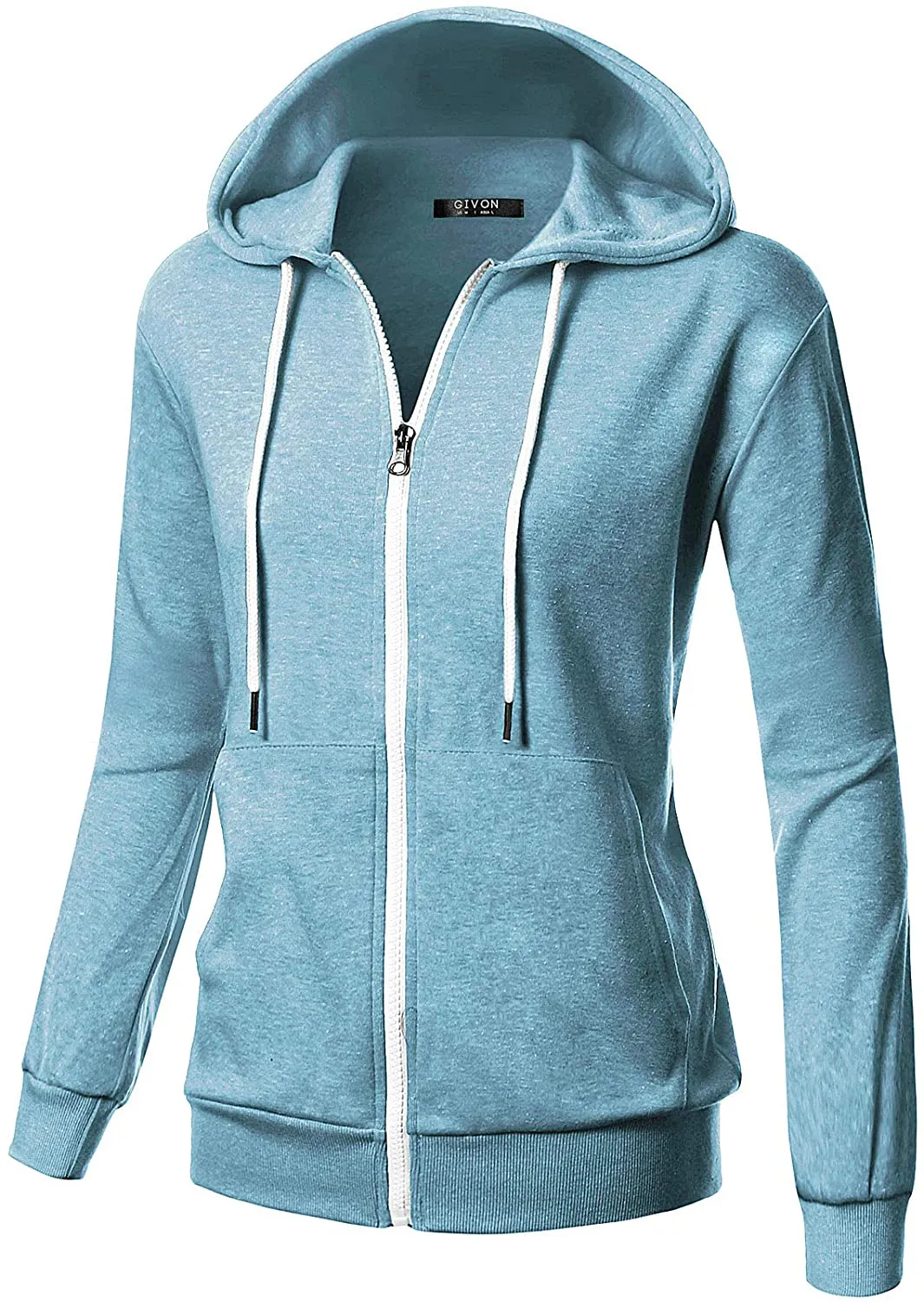 GIVON Womens Comfortable Long Sleeve Lightweight Zip-up Hoodie with Kanga Pocket(XS~4XL)