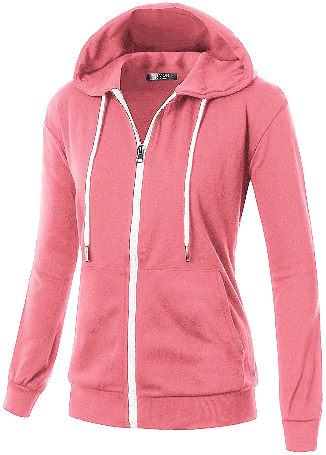 GIVON Womens Comfortable Long Sleeve Lightweight Zip-up Hoodie with Kanga Pocket(XS~4XL)