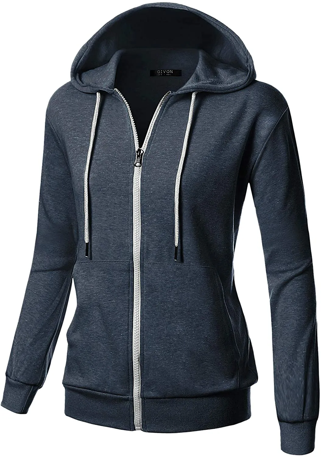 GIVON Womens Comfortable Long Sleeve Lightweight Zip-up Hoodie with Kanga Pocket(XS~4XL)