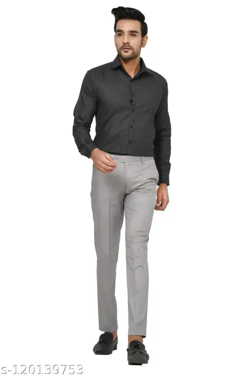 Haul Chic Grey Slim Fit Formal Trouser Pant For Men