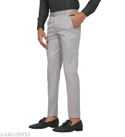 Haul Chic Grey Slim Fit Formal Trouser Pant For Men