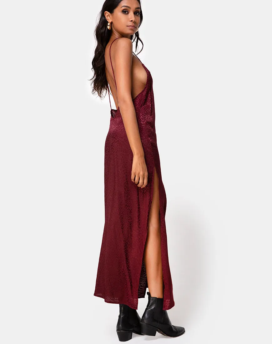 Hime Dress in Satin Cheetah Burgundy