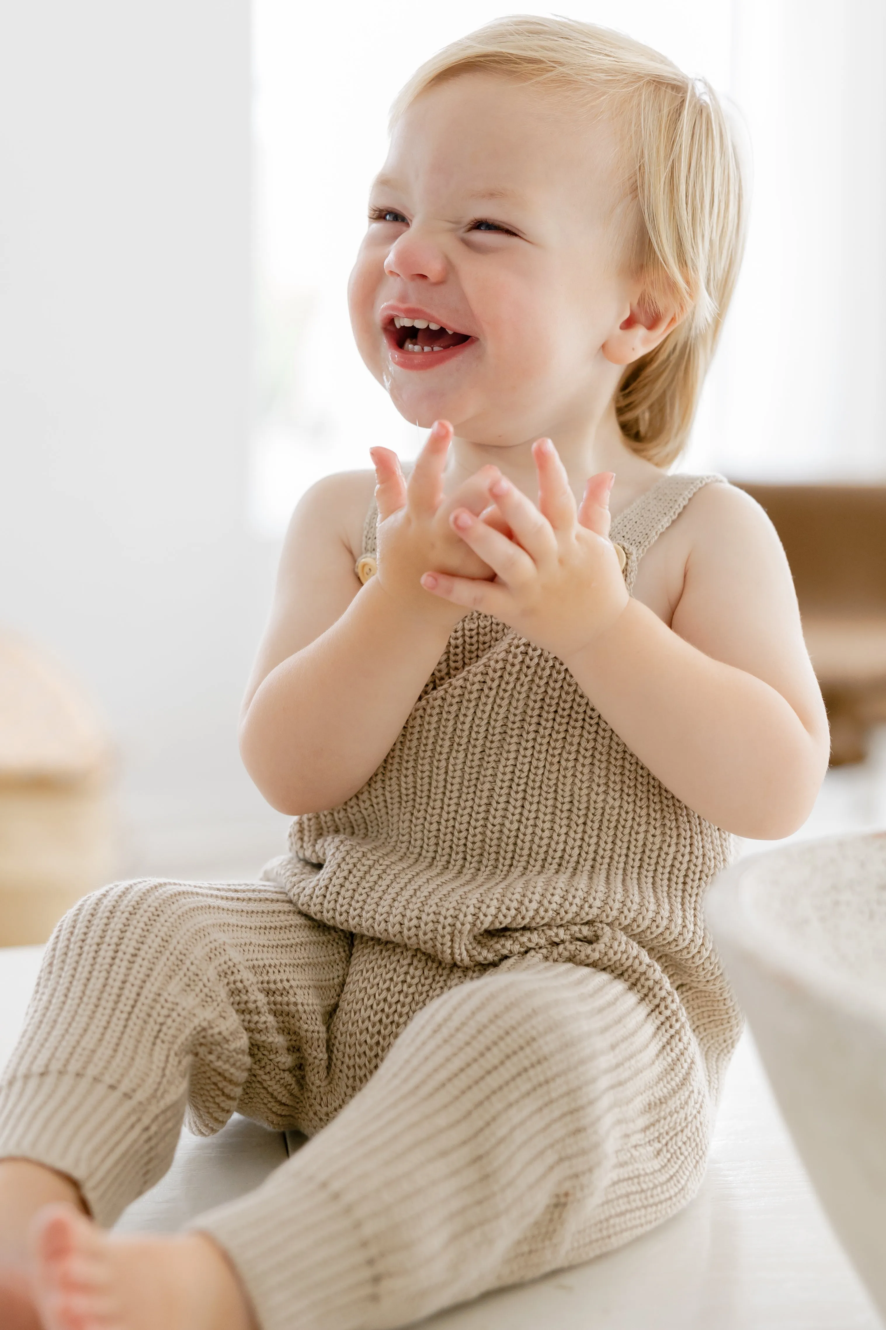 Knit Overalls in Cream