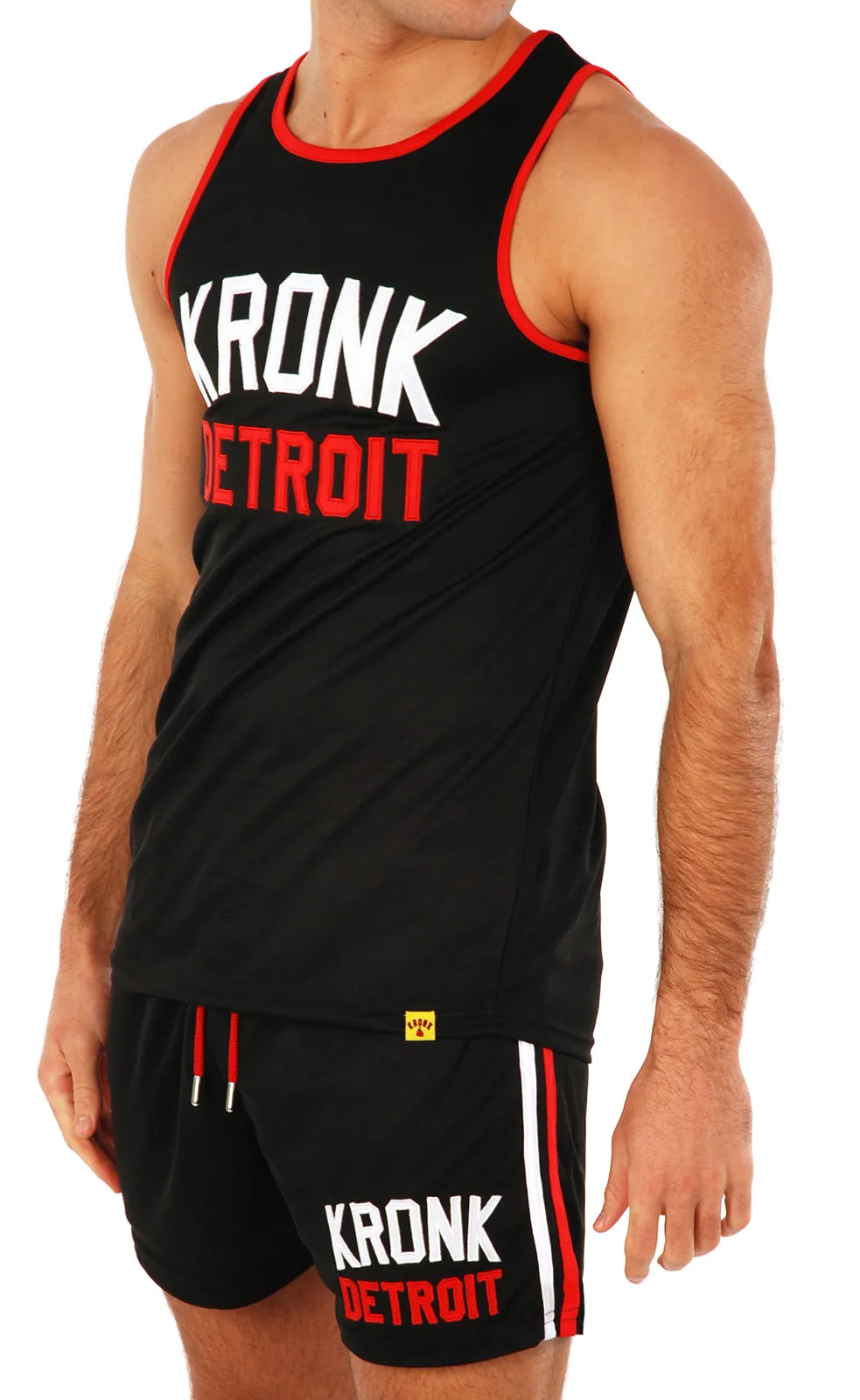 KRONK Iconic Detroit Applique Lined Shorts Black & White/Red