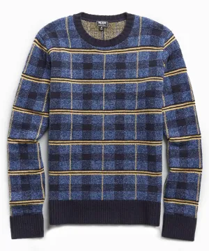 Lambswool Check Crew in Blue