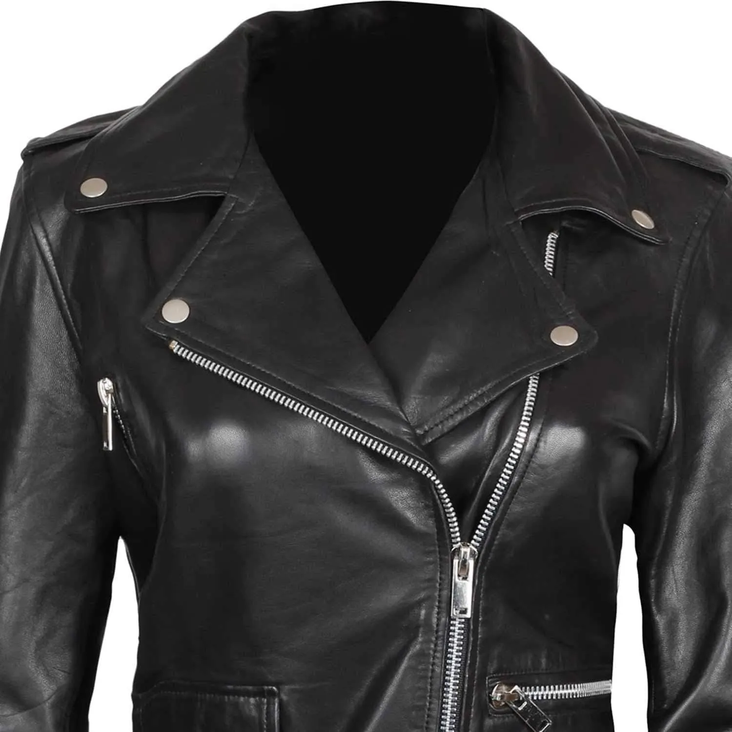 Leather Motorcycle Jackets for Women - Real Lambskin Leather Outerwear Moto Biker Jackets