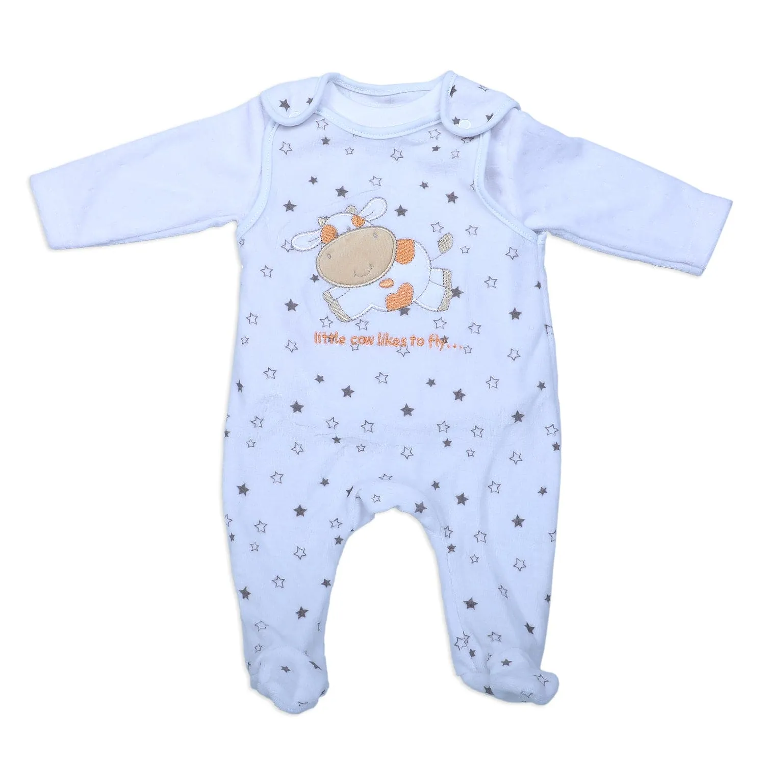 Little Cow Infant 2 Piece Full Sleeves Tshirt And Romper Set - White