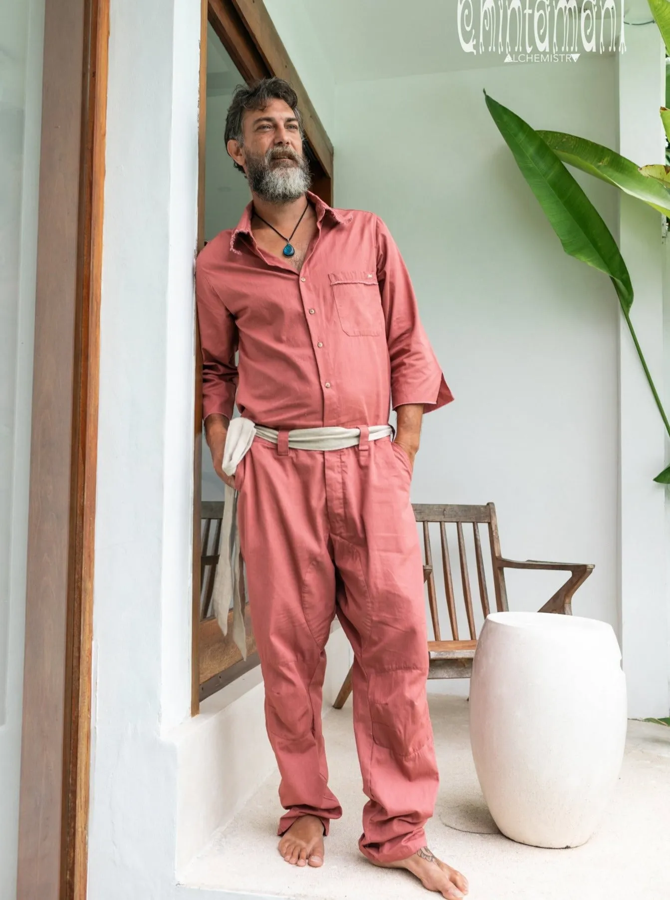 Long Overalls for Men / Coverall Jumpsuit with Belt / Raspberry Pink